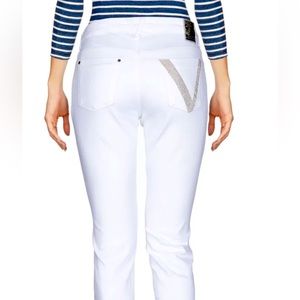 Versace Collection Women’s White Jeans With A Gold V On Back Pocket Size 28